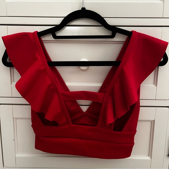 Pretty Little Things Red Crop Top with Ruffles - Picture 3 of 5